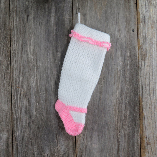 Ballerina Christmas Stocking Girl Pink Ballet Dance Slipper Ruffle Handmade Crochet Stocking Dancer