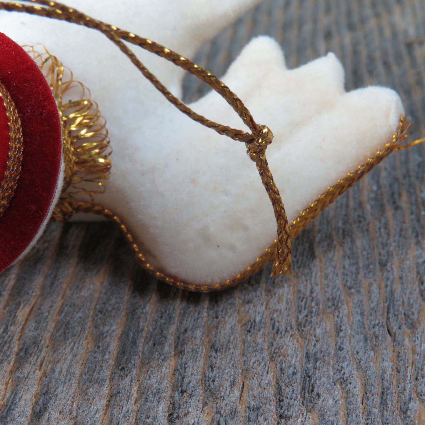 Vintage Birds in Top Hats Ornament Velvet Flocked Red White Christmas Japan