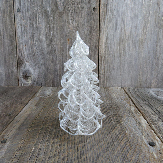 Vintage Tree Spun Glass Figurine Clear Crystal Christmas Glitter Painted White Village Decoration