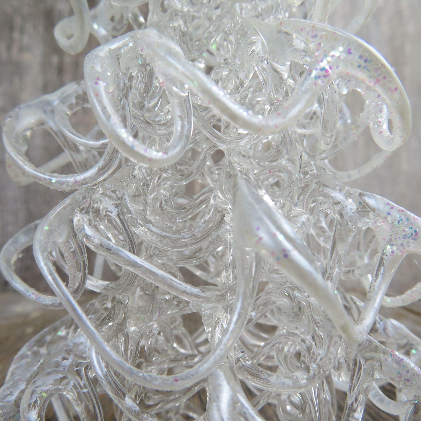 Vintage Tree Spun Glass Figurine Clear Crystal Christmas Glitter Painted White Village Decoration