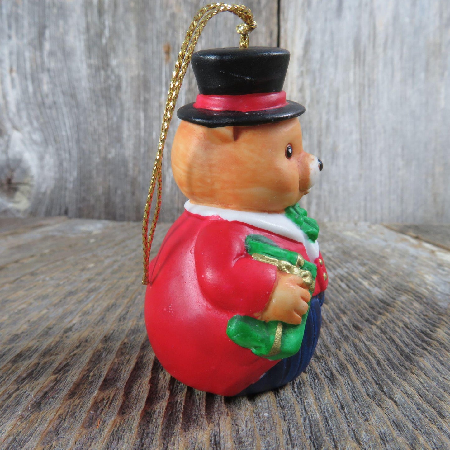 Vintage Teddy Bear Bell Ornament Top Hat Coat Tails Christmas  Russ Ceramic Porcelain Taiwan