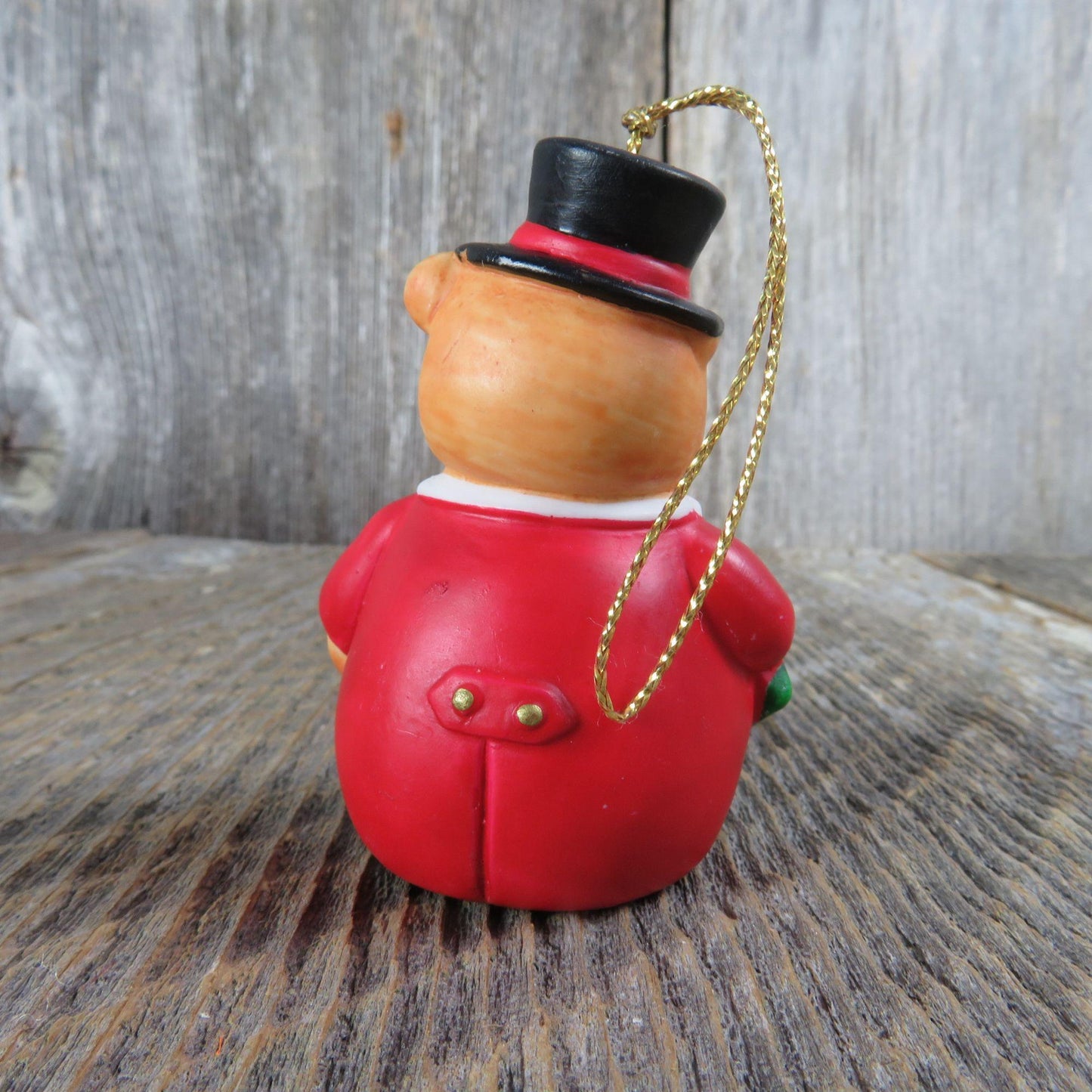 Vintage Teddy Bear Bell Ornament Top Hat Coat Tails Christmas  Russ Ceramic Porcelain Taiwan