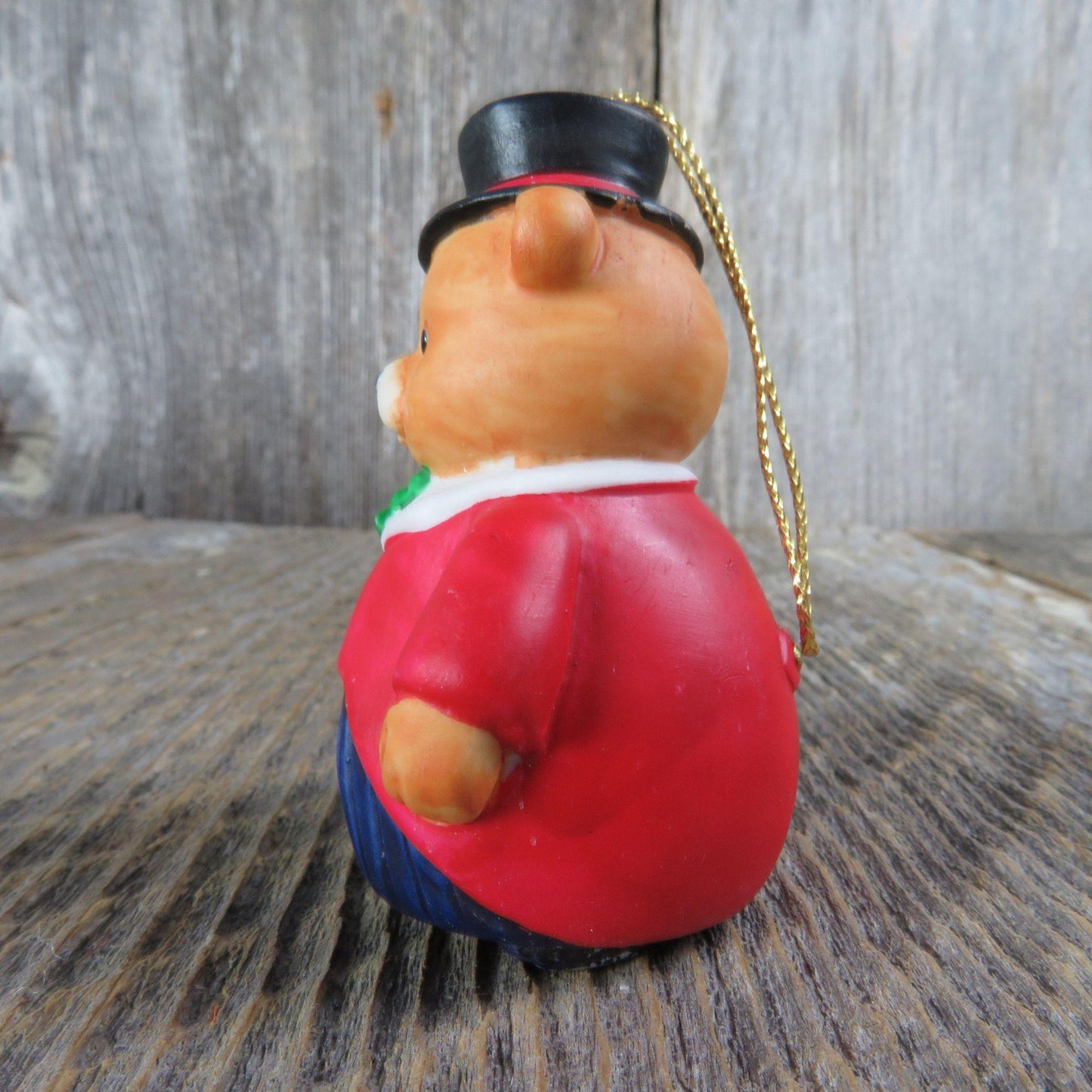 Vintage Teddy Bear Bell Ornament Top Hat Coat Tails Christmas  Russ Ceramic Porcelain Taiwan