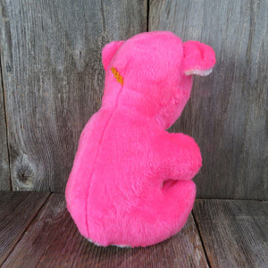 Vintage Pink Bear Plush Acme Stuffed Animal Hard Firm Body Hot Pink White Korea Fair Prize 1983