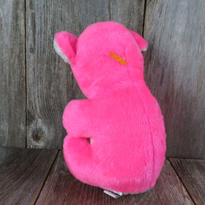 Vintage Pink Bear Plush Acme Stuffed Animal Hard Firm Body Hot Pink White Korea Fair Prize 1983