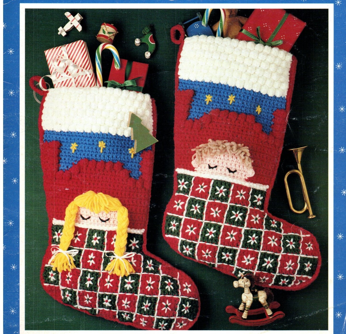 Vintage Crochet Christmas Stocking Pattern Snowman Santa Claus Sleeping Children PDF Pattern - At Grandma's Table