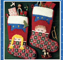 Load image into Gallery viewer, Vintage Crochet Christmas Stocking Pattern Snowman Santa Claus Sleeping Children PDF Pattern - At Grandma&#39;s Table