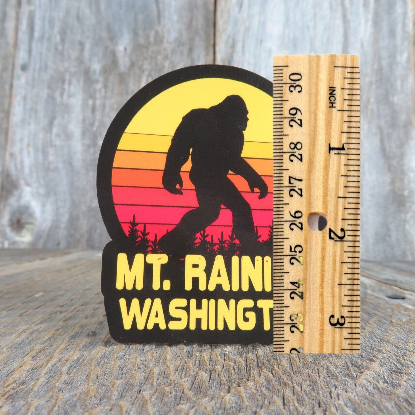 Mount Rainier Washington Bigfoot Sticker Retro Sunset Souvenir Waterproof Travel Water Bottle Laptop Red Yellow