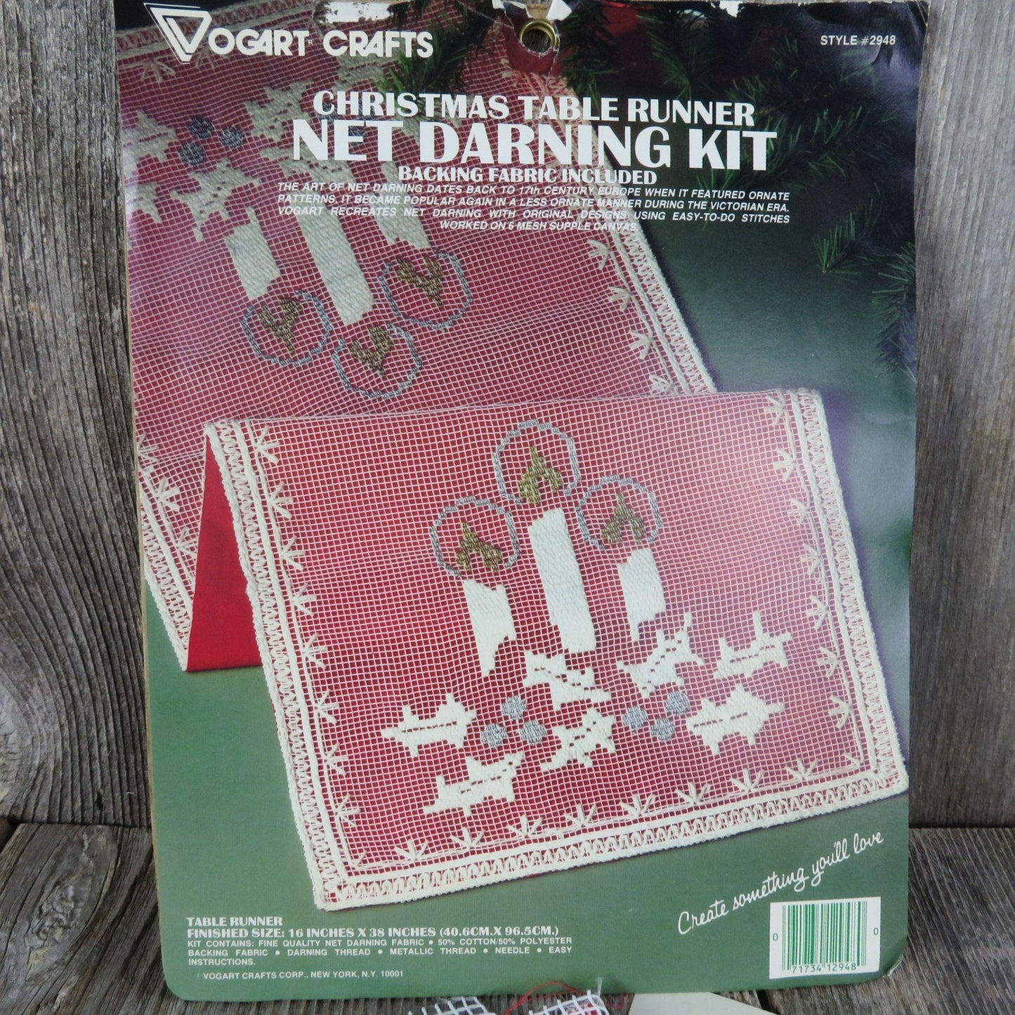 Vintage Christmas Table Runner Lace Net Darning Kit Candles Vogart Crafts 2948 Filet Lace Embroidery Craft Kit White Red
