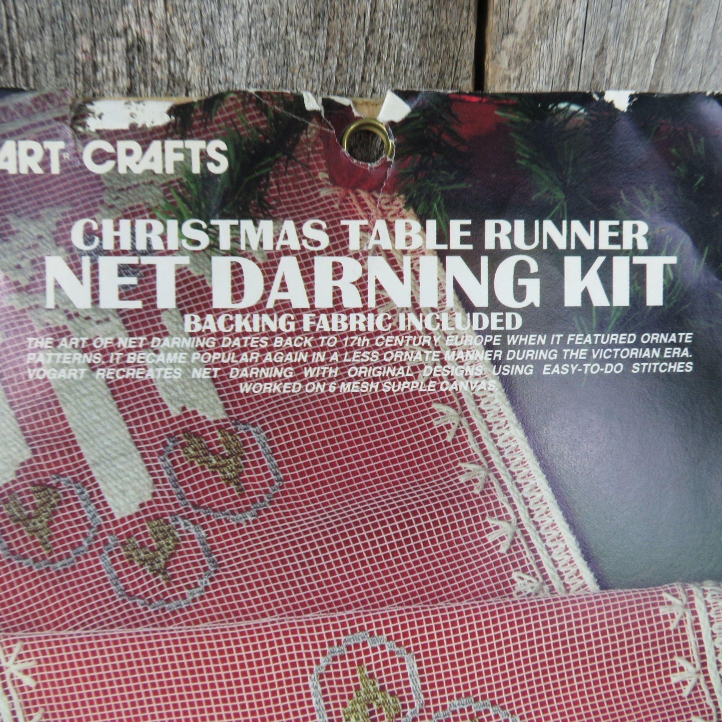 Vintage Christmas Table Runner Lace Net Darning Kit Candles Vogart Crafts 2948 Filet Lace Embroidery Craft Kit White Red