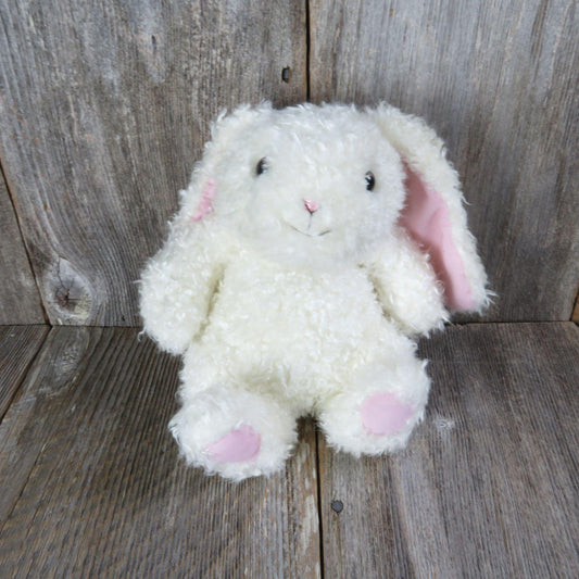 Vintage Bunny Rabbit Plush Curly Fur Pink Ears Paws Mervyn's Easter Hare White Stuffed Animal