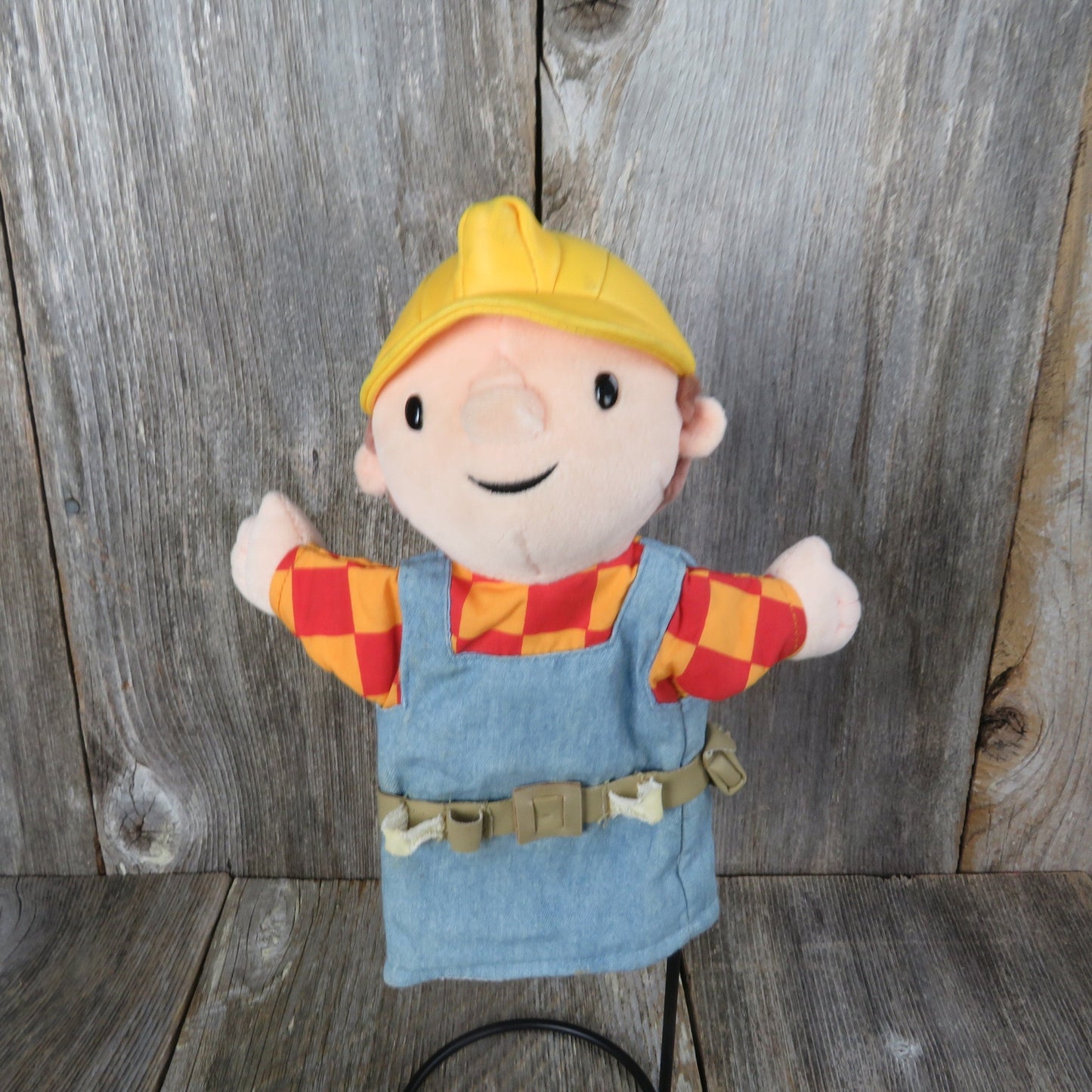 Vintage Bob the Builder Hand Puppet Plush Doll Applause 2001 Overalls Cartoon Yellow Hard Hat