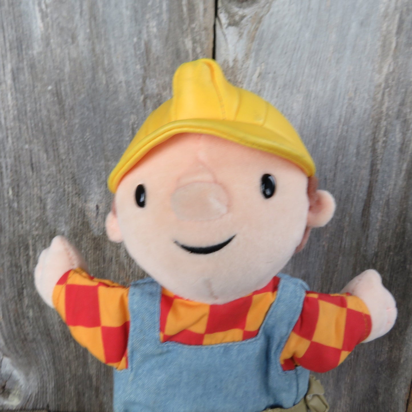 Vintage Bob the Builder Hand Puppet Plush Doll Applause 2001 Overalls Cartoon Yellow Hard Hat