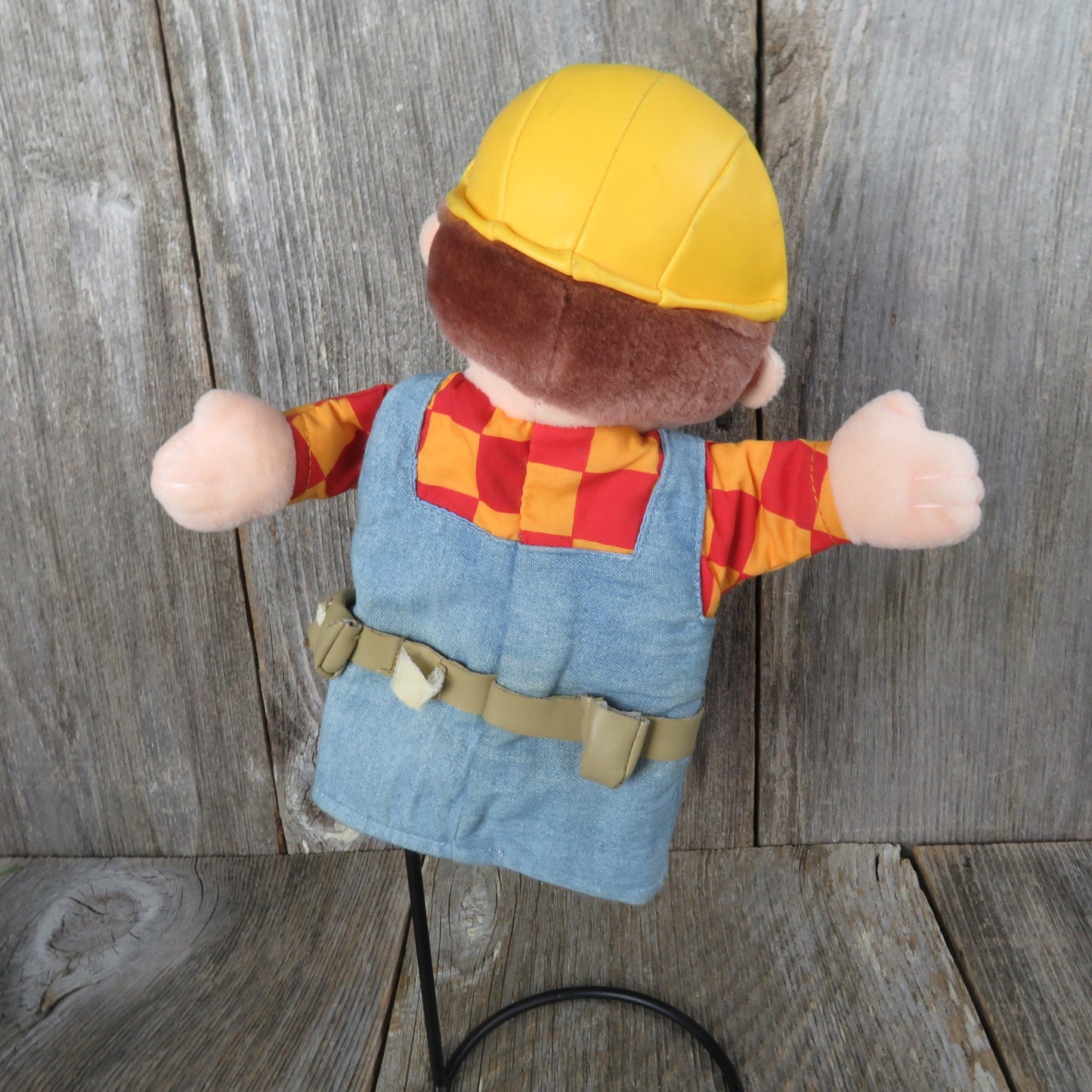 Vintage Bob the Builder Hand Puppet Plush Doll Applause 2001 Overalls Cartoon Yellow Hard Hat