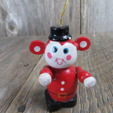 Load image into Gallery viewer, Vintage Wood Monkey Clown Ornament Mouse Wooden Christmas Hat Big Ears Tree Red