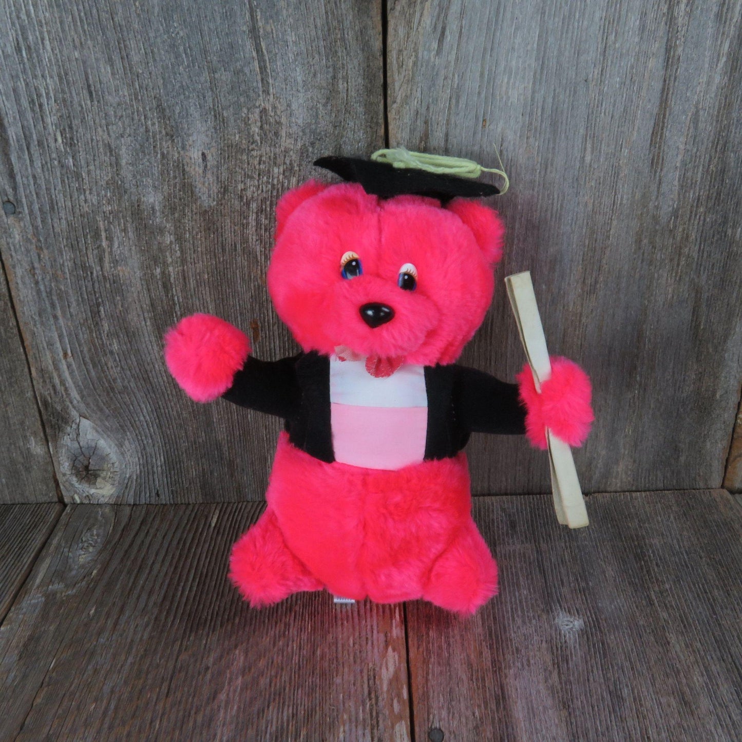 Vintage Red Bear Plush Graduation Graduate Hot Pink Stuffed Animal Pachinko Palace Diploma