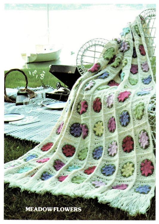 Vintage Crochet Pattern Meadow Flowers Afghan Blanket Download PDF - At Grandma's Table
