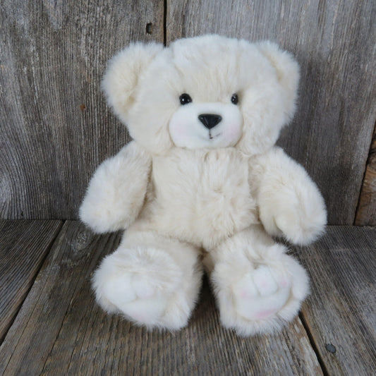 Vintage White Teddy Bear Plush Brad Bear Stuffed Animal 24k Polar Puff DCN Mighty Stars 1991