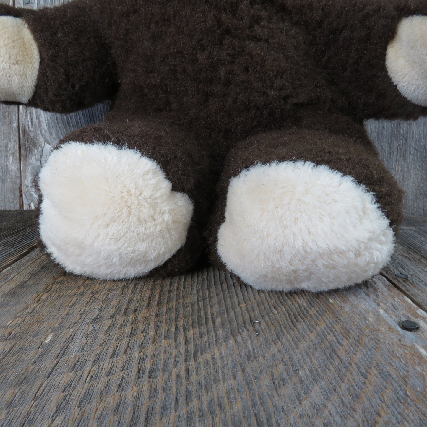 Vintage Teddy Bear Plush Dark Brown Tan Beige Stuffed Animal Glass Eyes Fuzzy Soft