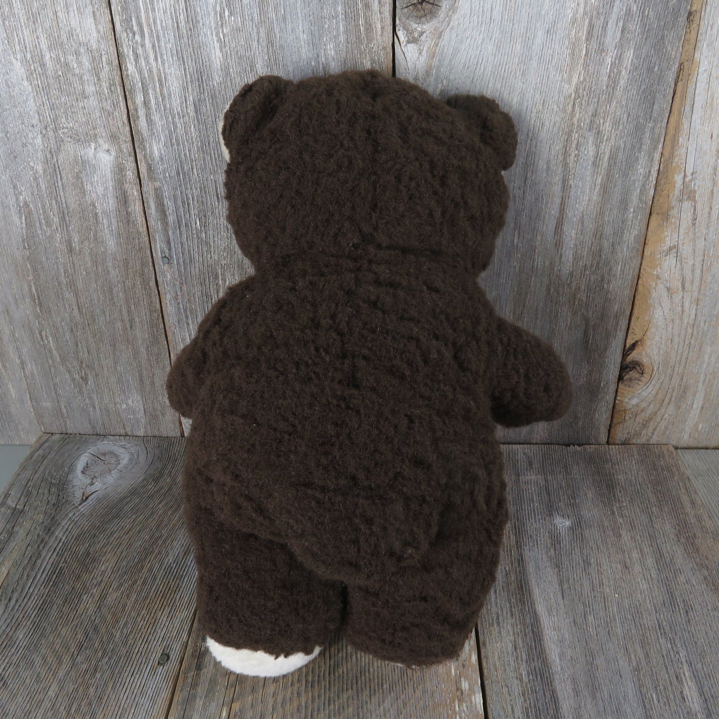 Vintage Teddy Bear Plush Dark Brown Tan Beige Stuffed Animal Glass Eyes Fuzzy Soft