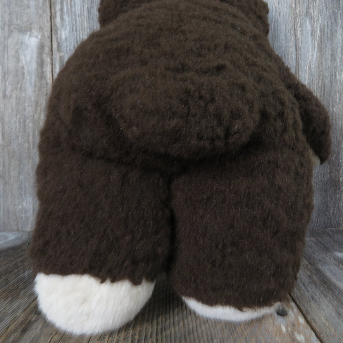 Vintage Teddy Bear Plush Dark Brown Tan Beige Stuffed Animal Glass Eyes Fuzzy Soft