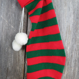 Vintage Striped Knit Stocking Kurt Adler Red Green Knitted Christmas Sock White Pom Pom 1983 st374