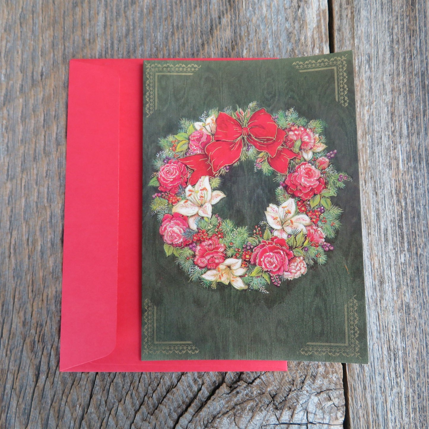 Christmas Wreath Boxed Card Set Recycled Paper Greeting Green and Red Made In USA