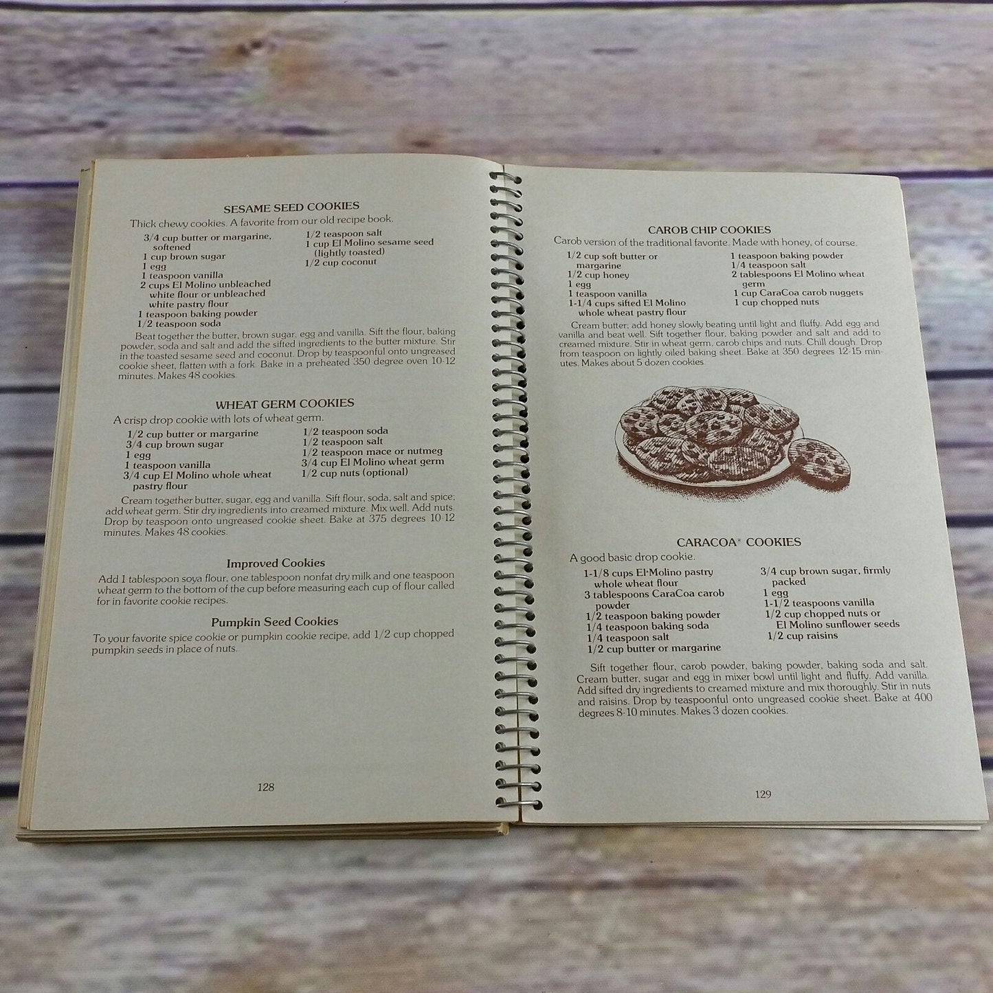 Vintage California Cookbook - The El Molino Mills Cookbook - 1976 CaraCoa Grains Seeds Legumes Carob Wholegrains Cooking Spiral Bound