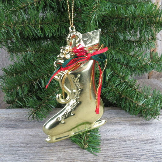 Vintage Ice Skate Ornament Stocking Metal Gold Colored Christmas Brass Taiwan