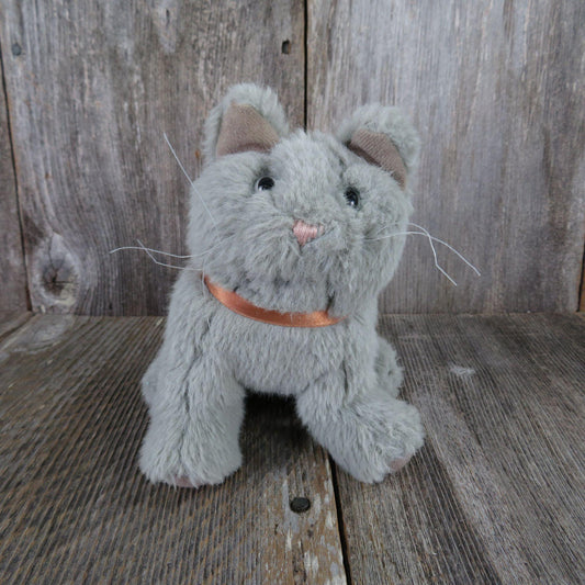 Vintage Cat Plush Grey Sitting Kitten Stuffed Animal Bow Kitty Graphics International Gray Taiwan 1987