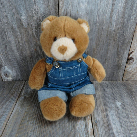 Vintage Build A Bear Light Brown Teddy Plush Overalls Stuffed Animal 11 Inch 1997 90s BABW