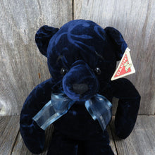 Load image into Gallery viewer, Vintage Embossed Velvet Blue Bear Plush Ribbon Long Legs Dakin Applause Stuffed Animal