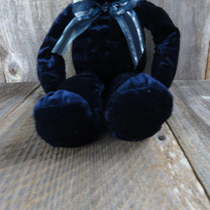 Vintage Embossed Velvet Blue Bear Plush Ribbon Long Legs Dakin Applause Stuffed Animal