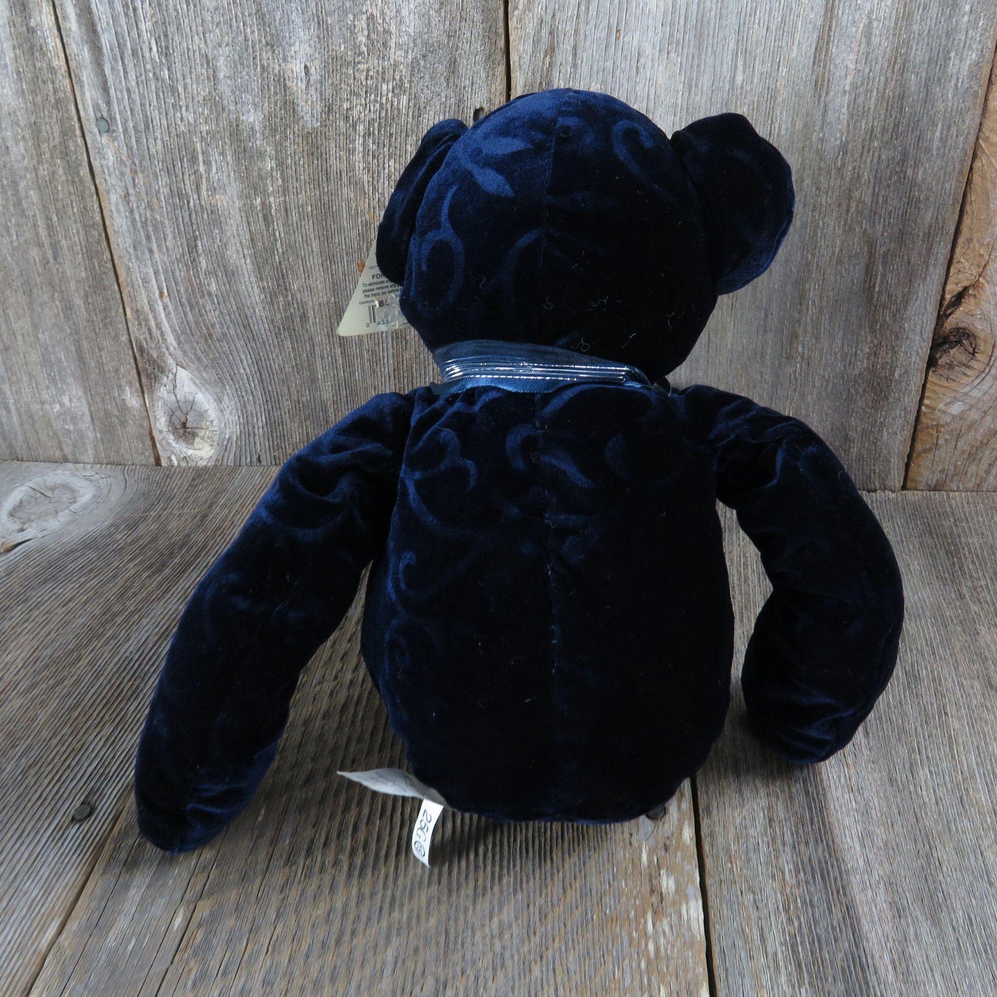 Vintage Embossed Velvet Blue Bear Plush Ribbon Long Legs Dakin Applause Stuffed Animal