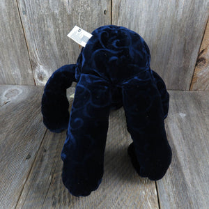Vintage Embossed Velvet Blue Bear Plush Ribbon Long Legs Dakin Applause Stuffed Animal