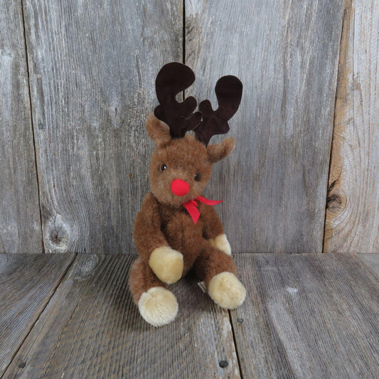 Vintage Reindeer Plush Deer Red Nose Bean Bag Stuffed Animal Weighted Long Legs CMC Inc 1989