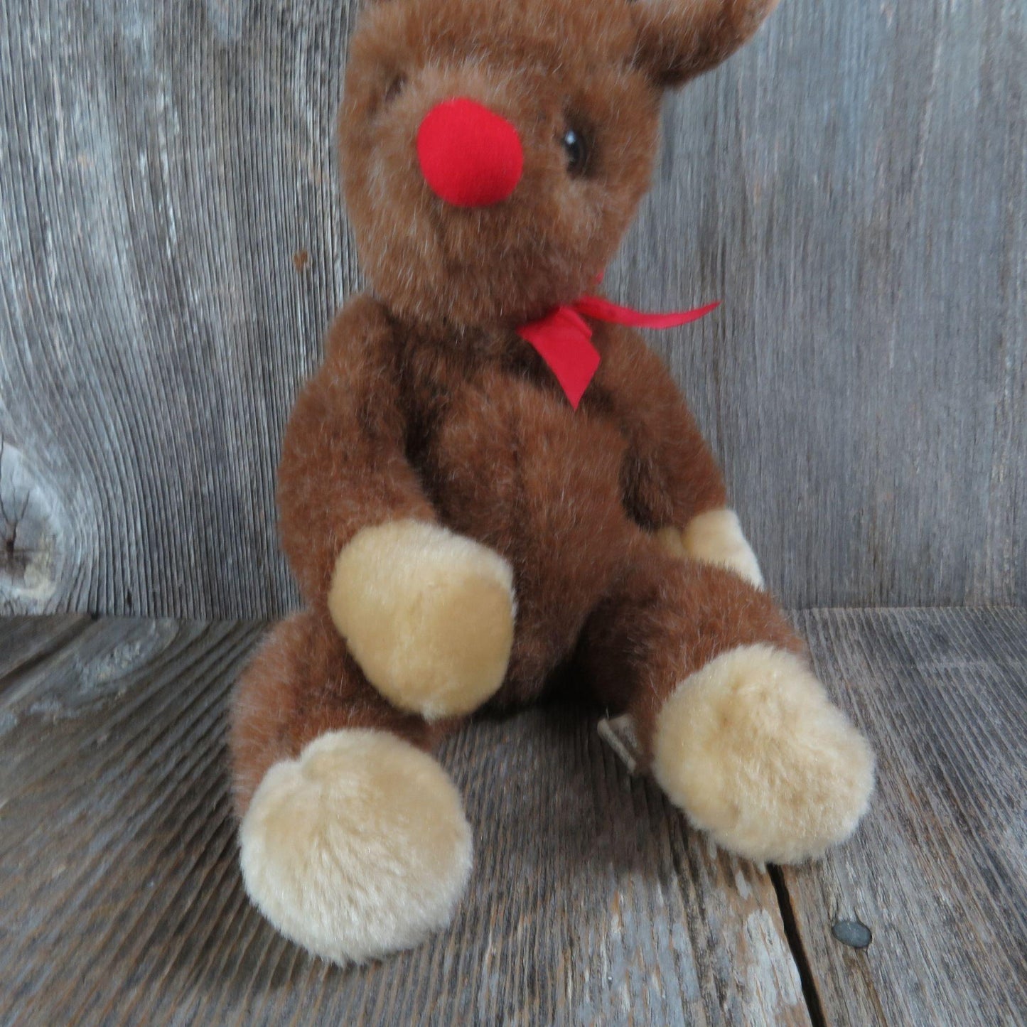 Vintage Reindeer Plush Deer Red Nose Bean Bag Stuffed Animal Weighted Long Legs CMC Inc 1989