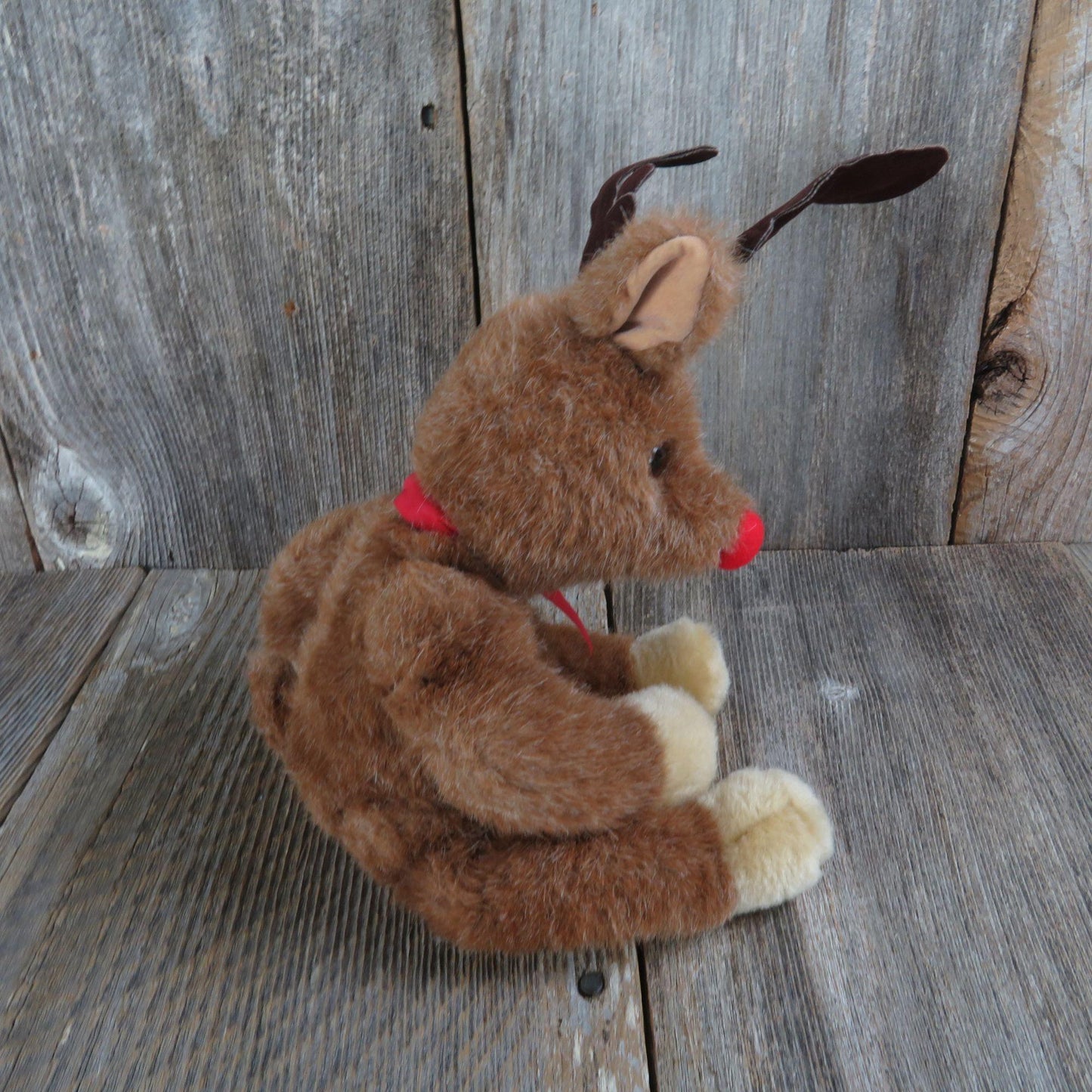 Vintage Reindeer Plush Deer Red Nose Bean Bag Stuffed Animal Weighted Long Legs CMC Inc 1989