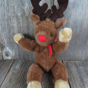 Vintage Reindeer Plush Deer Red Nose Bean Bag Stuffed Animal Weighted Long Legs CMC Inc 1989