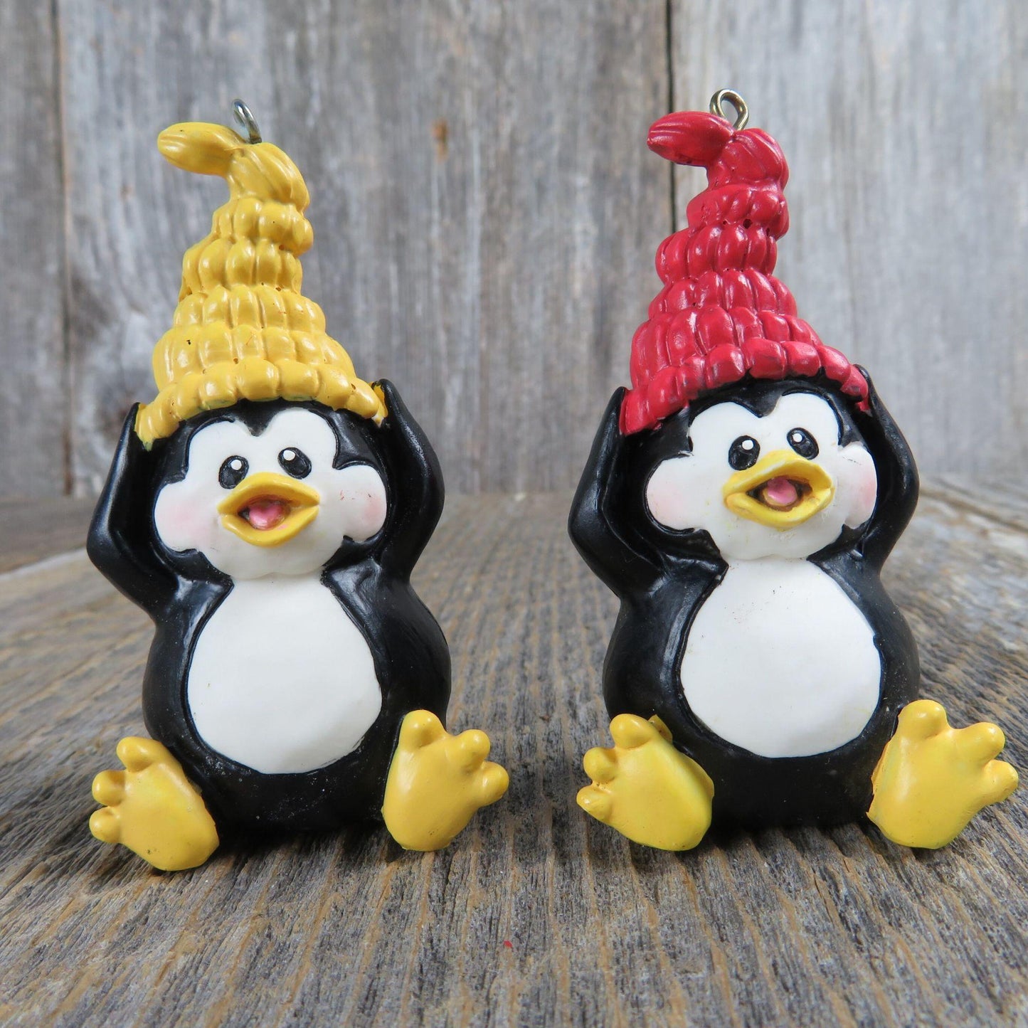 Vintage Penguin Knit Hats Ornament House of LLoyd Yellow Red Winter Cap 1997