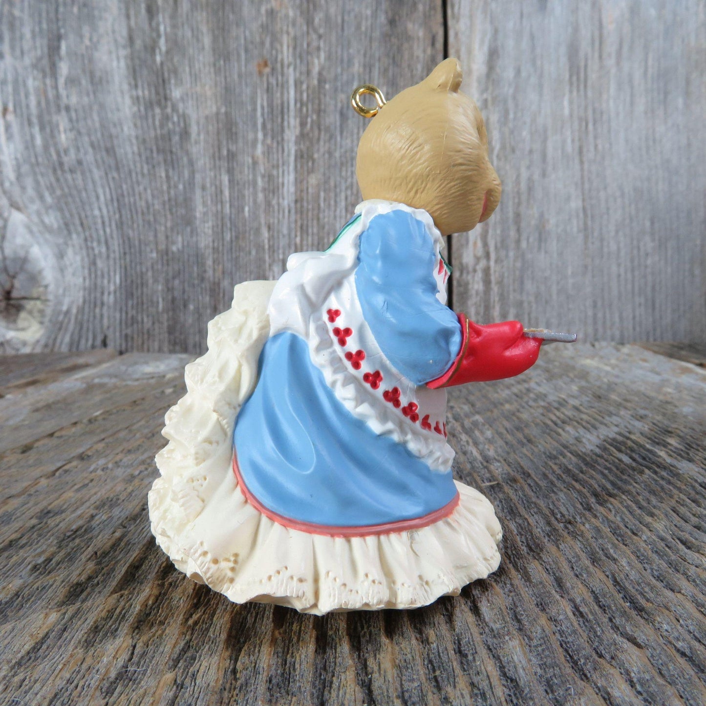 Vintage Mama Bearingers Ornament Bear Lady Cookies Hallmark Christmas Blue Dress Apron 1993