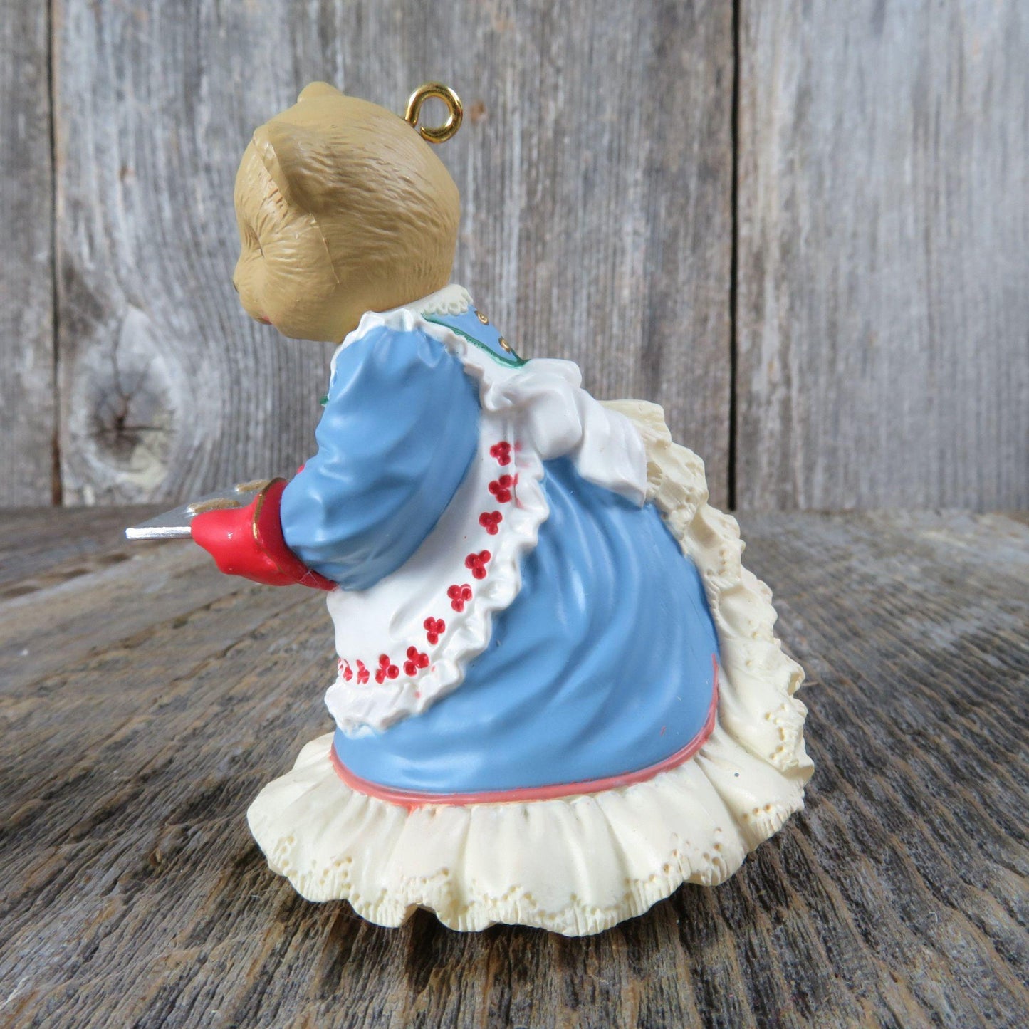 Vintage Mama Bearingers Ornament Bear Lady Cookies Hallmark Christmas Blue Dress Apron 1993