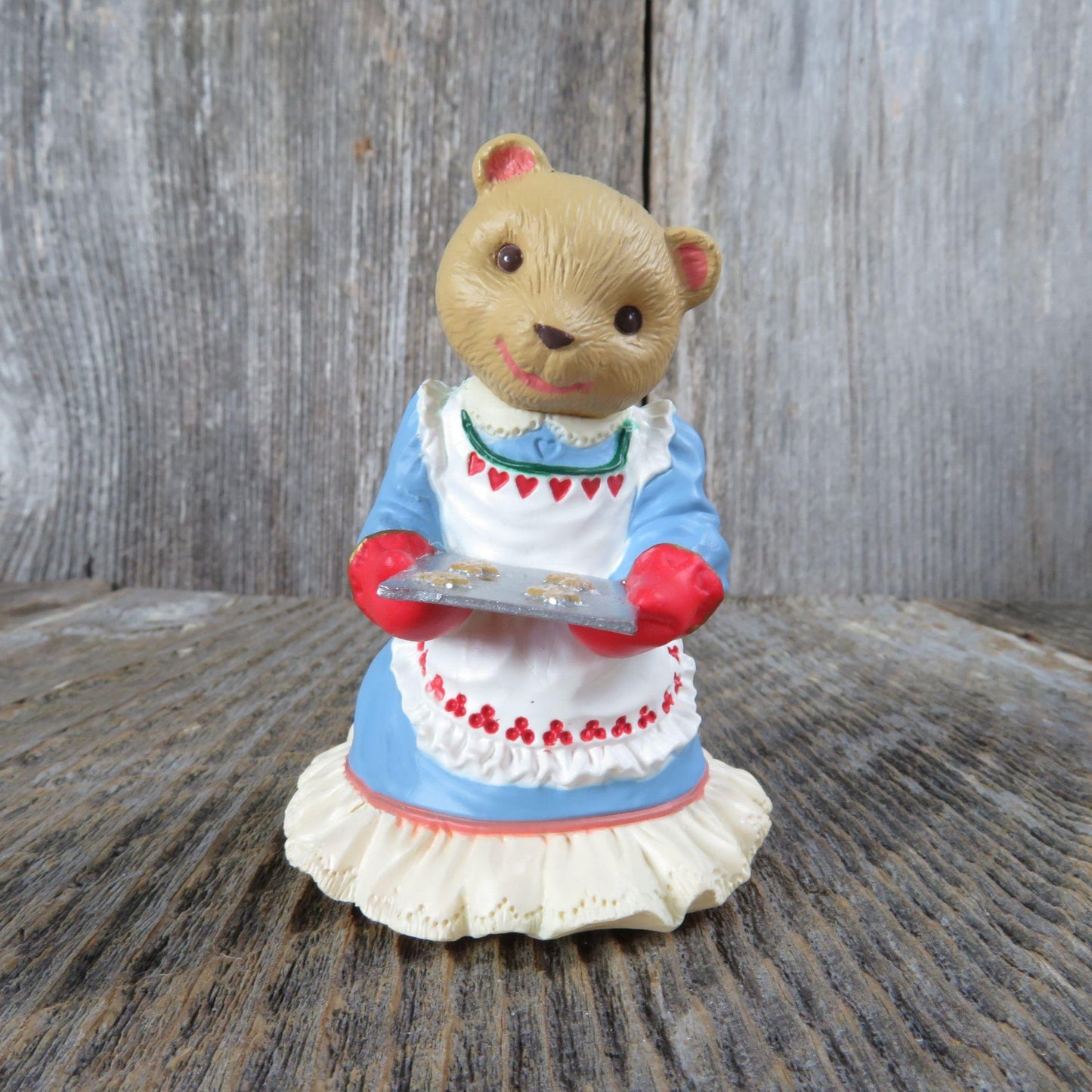 Vintage Mama Bearingers Ornament Bear Lady Cookies Hallmark Christmas Blue Dress Apron 1993