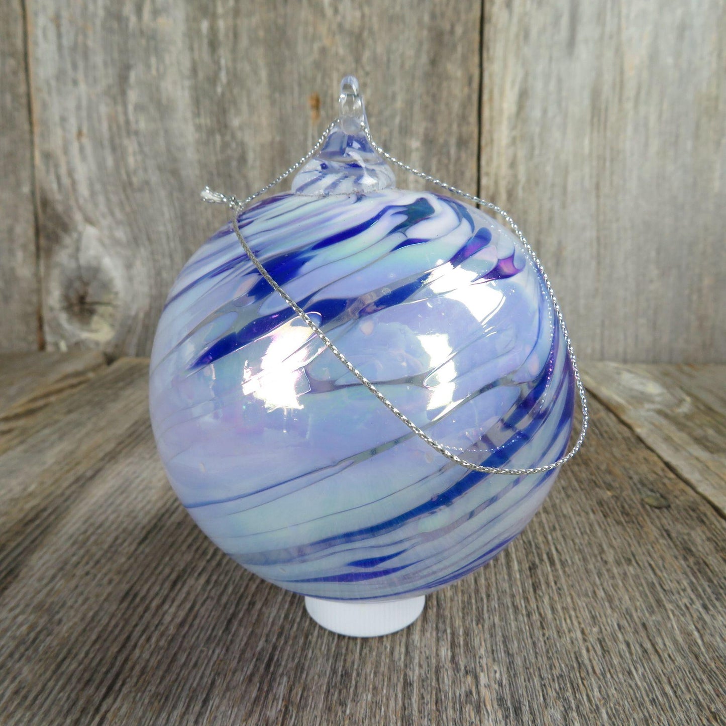 Vintage Blue Glass Ball Ornament Dansk Swirl Iridescent Textured Christmas