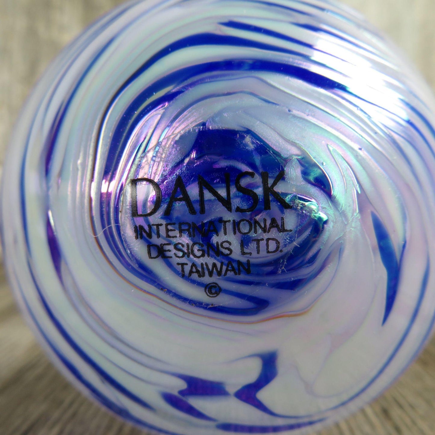 Vintage Blue Glass Ball Ornament Dansk Swirl Iridescent Textured Christmas