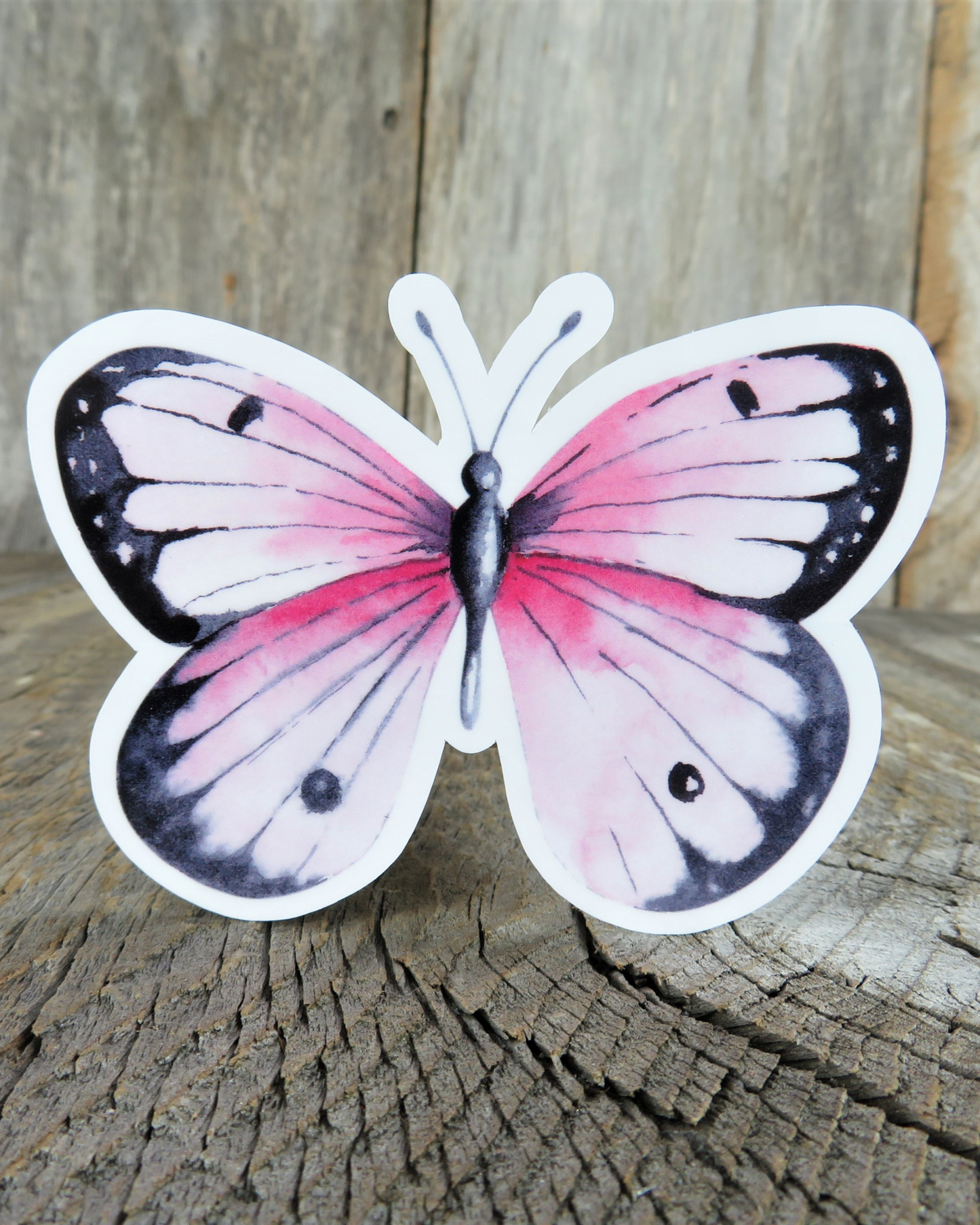 Pink Butterfly Watercolor Sticker Decal Full Color Waterproof Gardener Bugs Floral for Car Water Bottle Laptop Memento