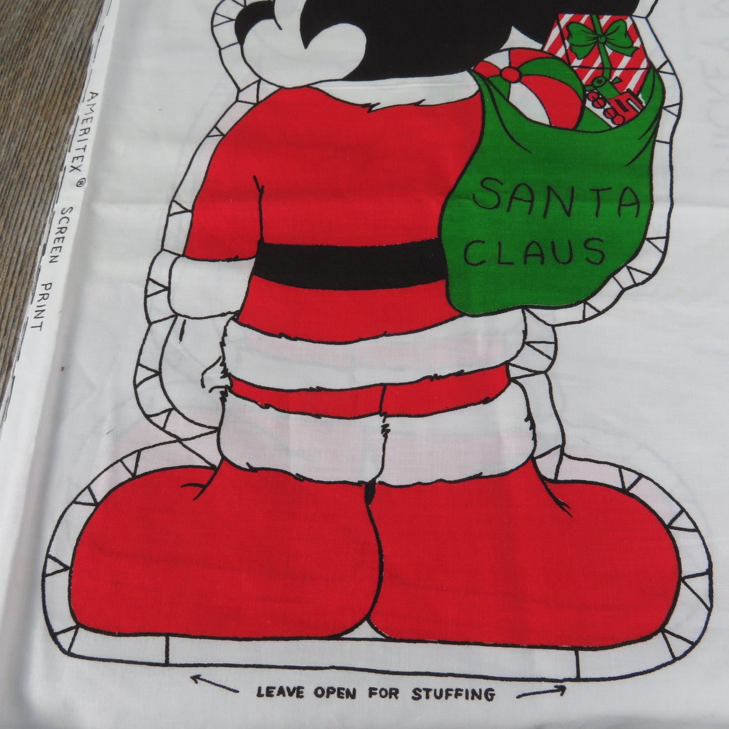 Vintage Mickey Mouse Fabric Panel Ameritex Walt Disney Cut Sew Christmas Santa Claus Pillow Doll
