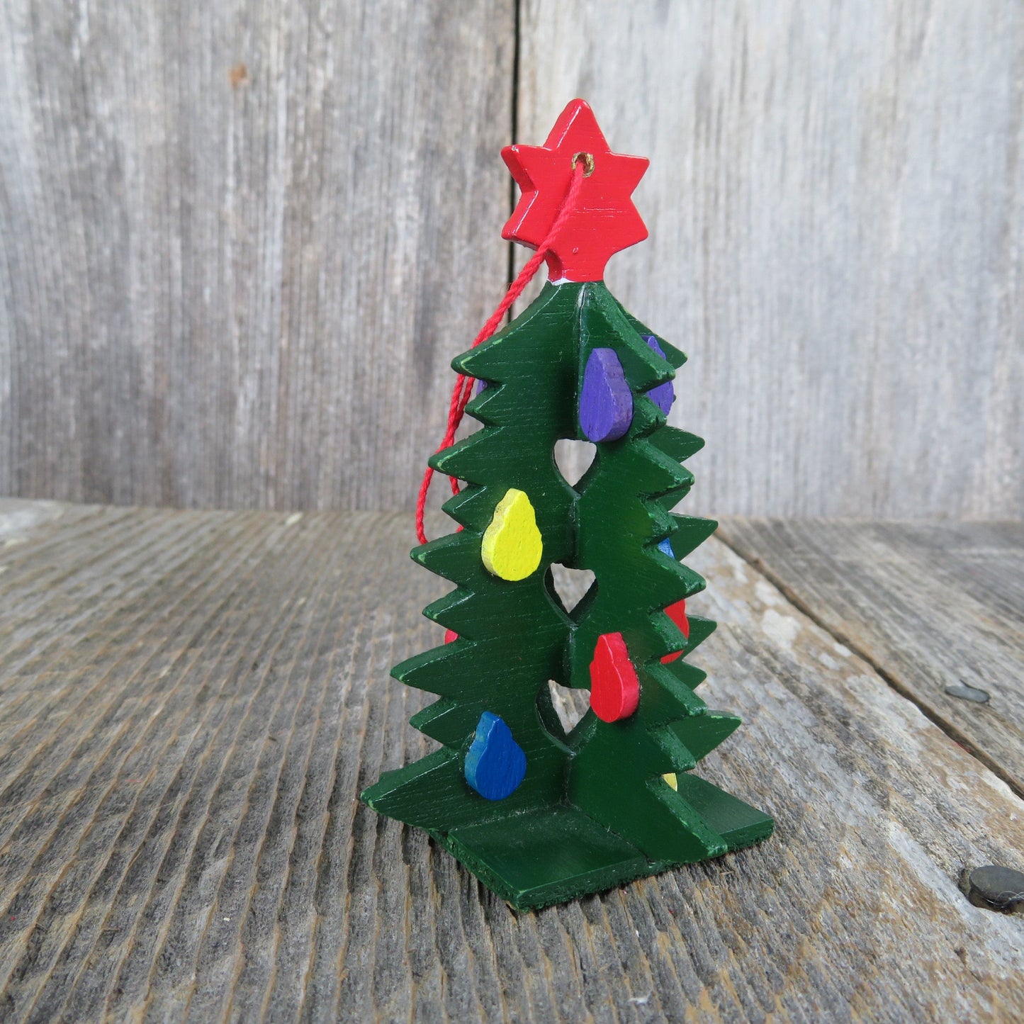 Vintage Wooden Christmas Tree Ornament Department 56 Green Star 1980s Taiwan