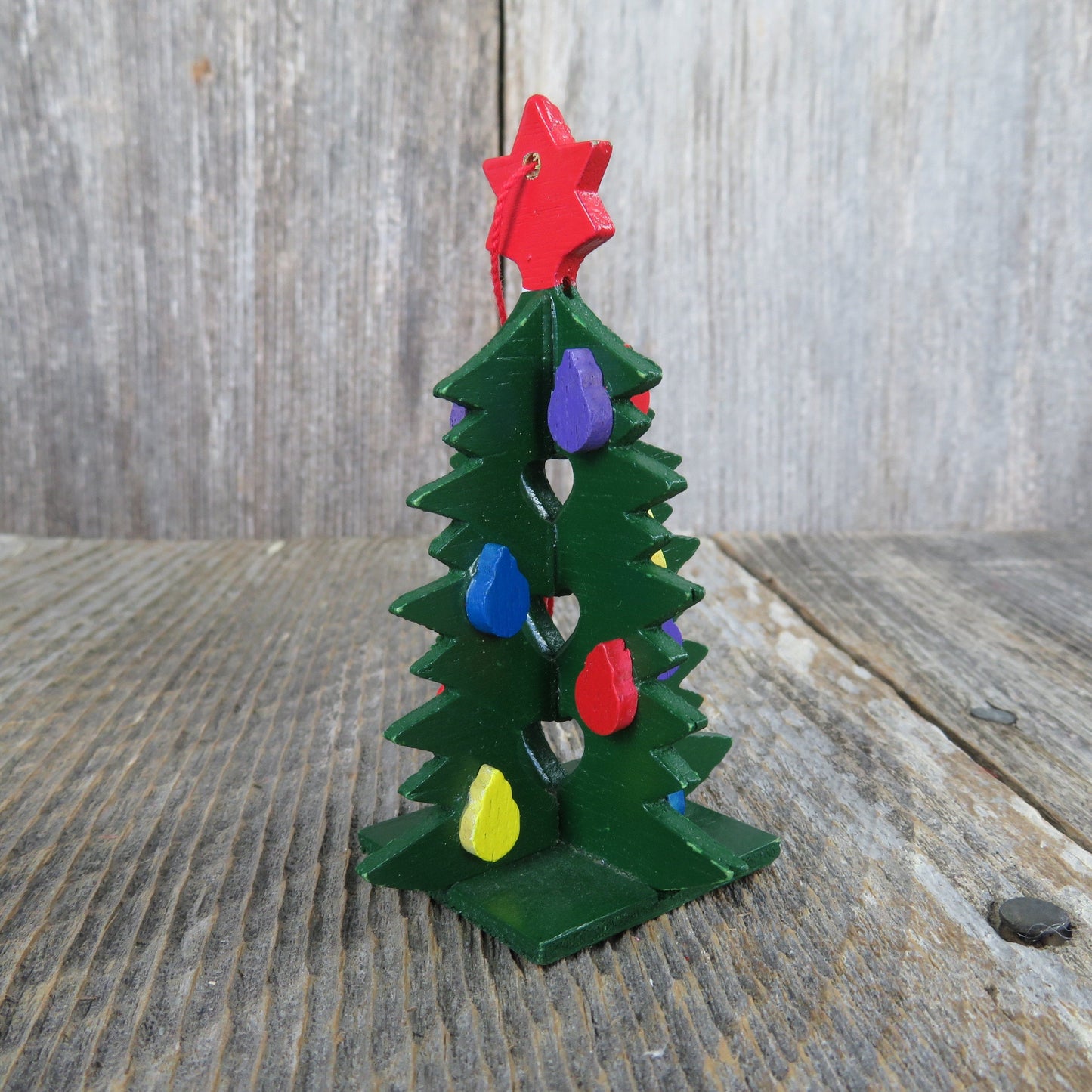 Vintage Wooden Christmas Tree Ornament Department 56 Green Star 1980s Taiwan