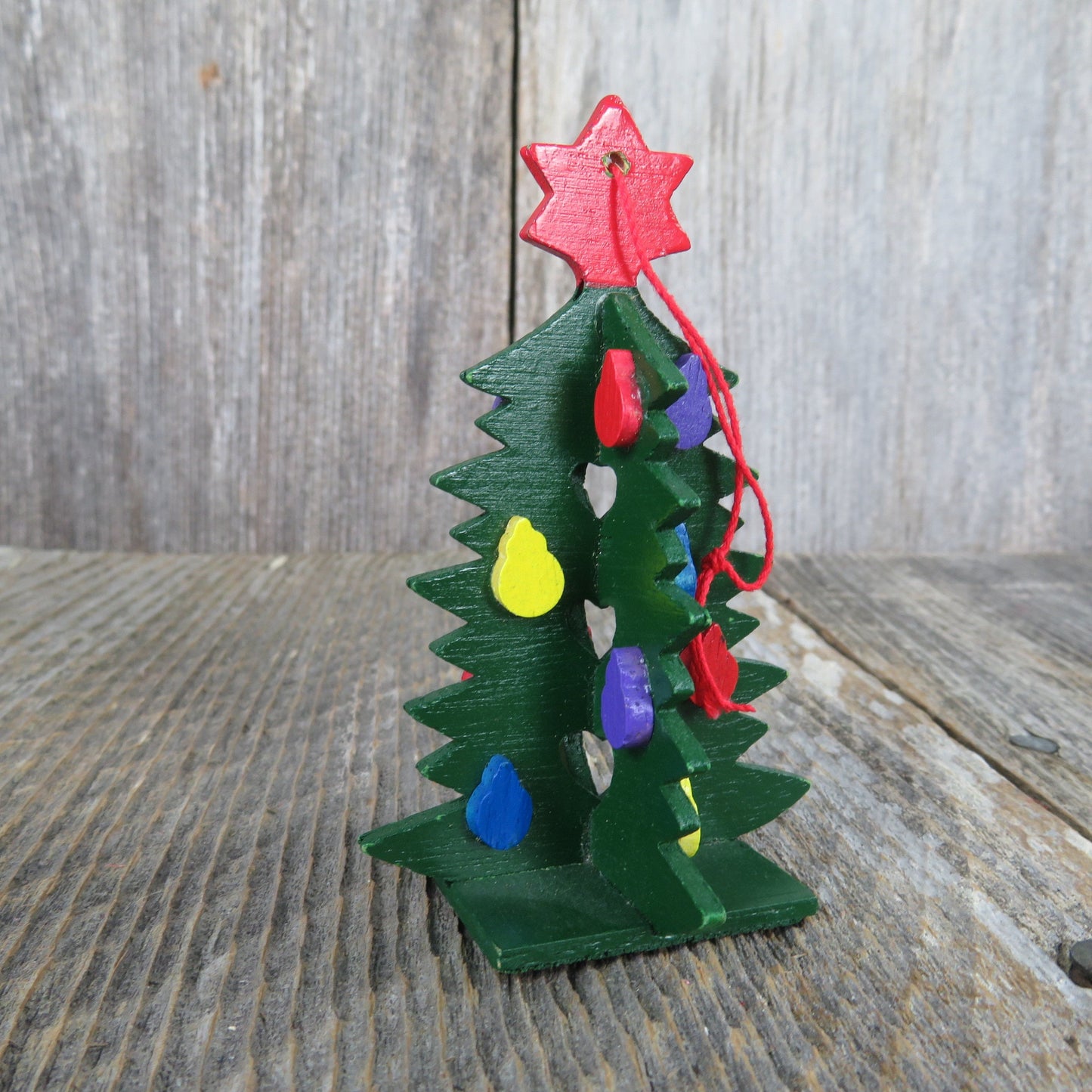 Vintage Wooden Christmas Tree Ornament Department 56 Green Star 1980s Taiwan